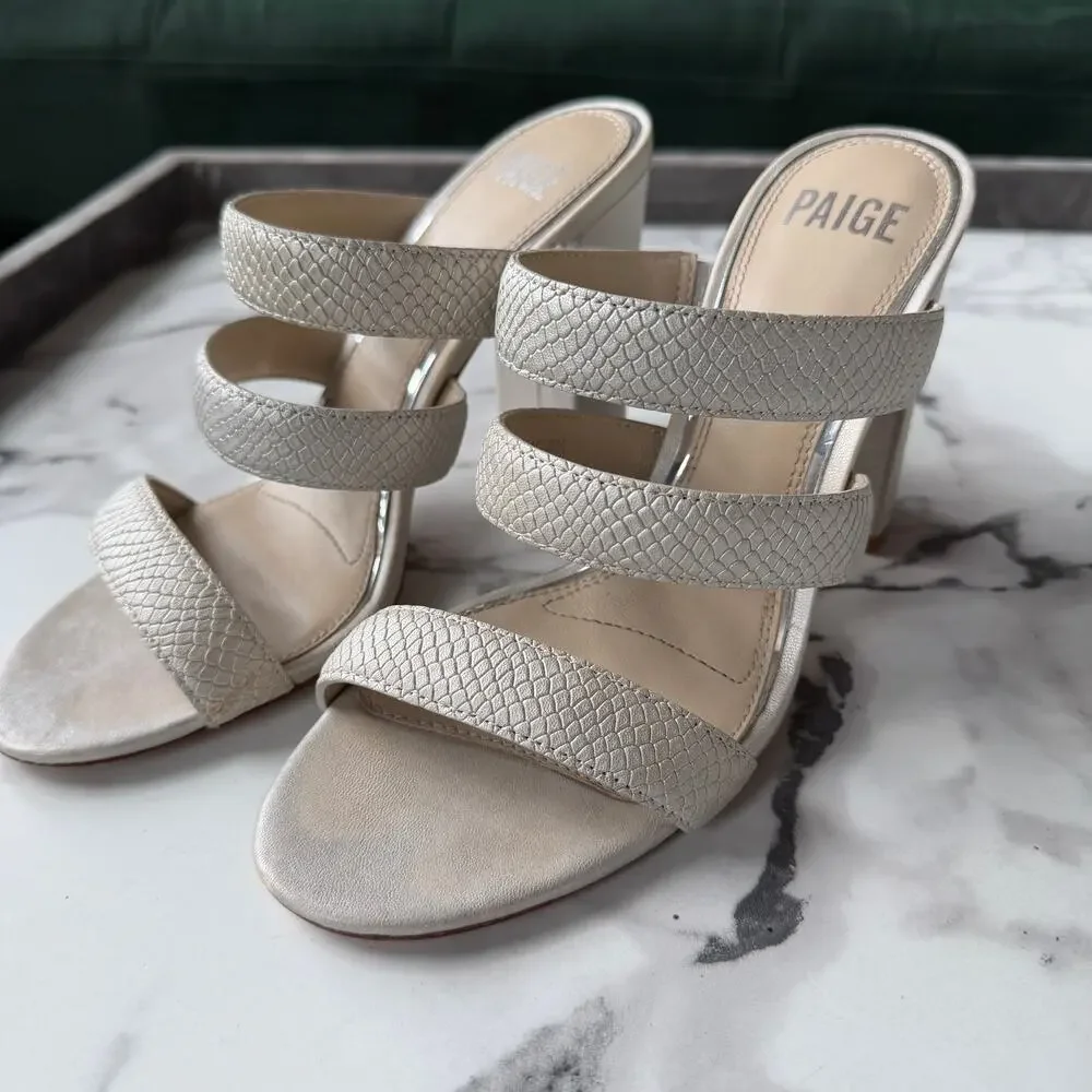 PAIGE Nora Snakeskin Embossed Leather Sandal in Pearl Size 8 - Picture 5 of 10